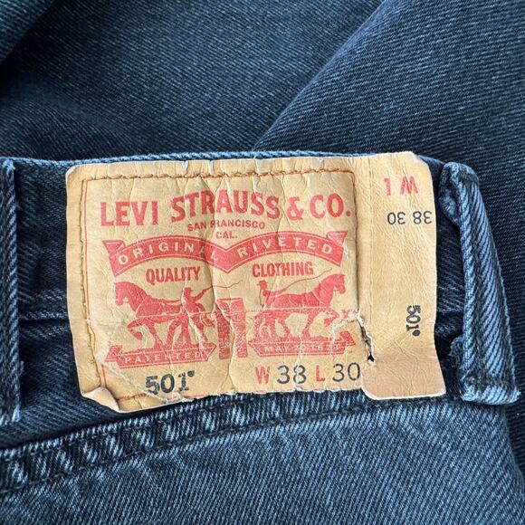 LEVI'S 501 Button Front Jeans Mens 38 Black Faded Grunge Streetwear - Picture 7 of 9